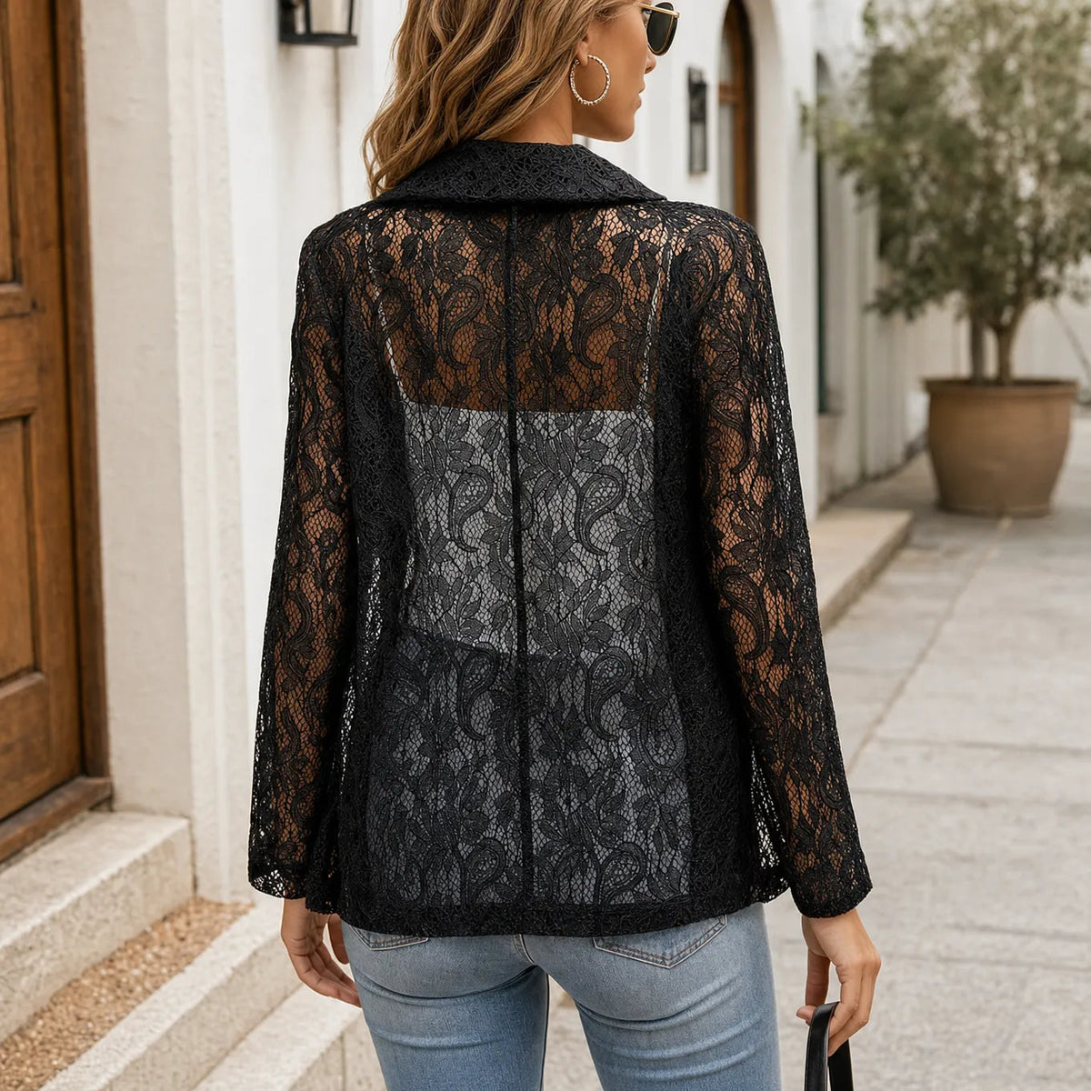Florenza Floral Lace Blazer - Women's Open Front Blazer