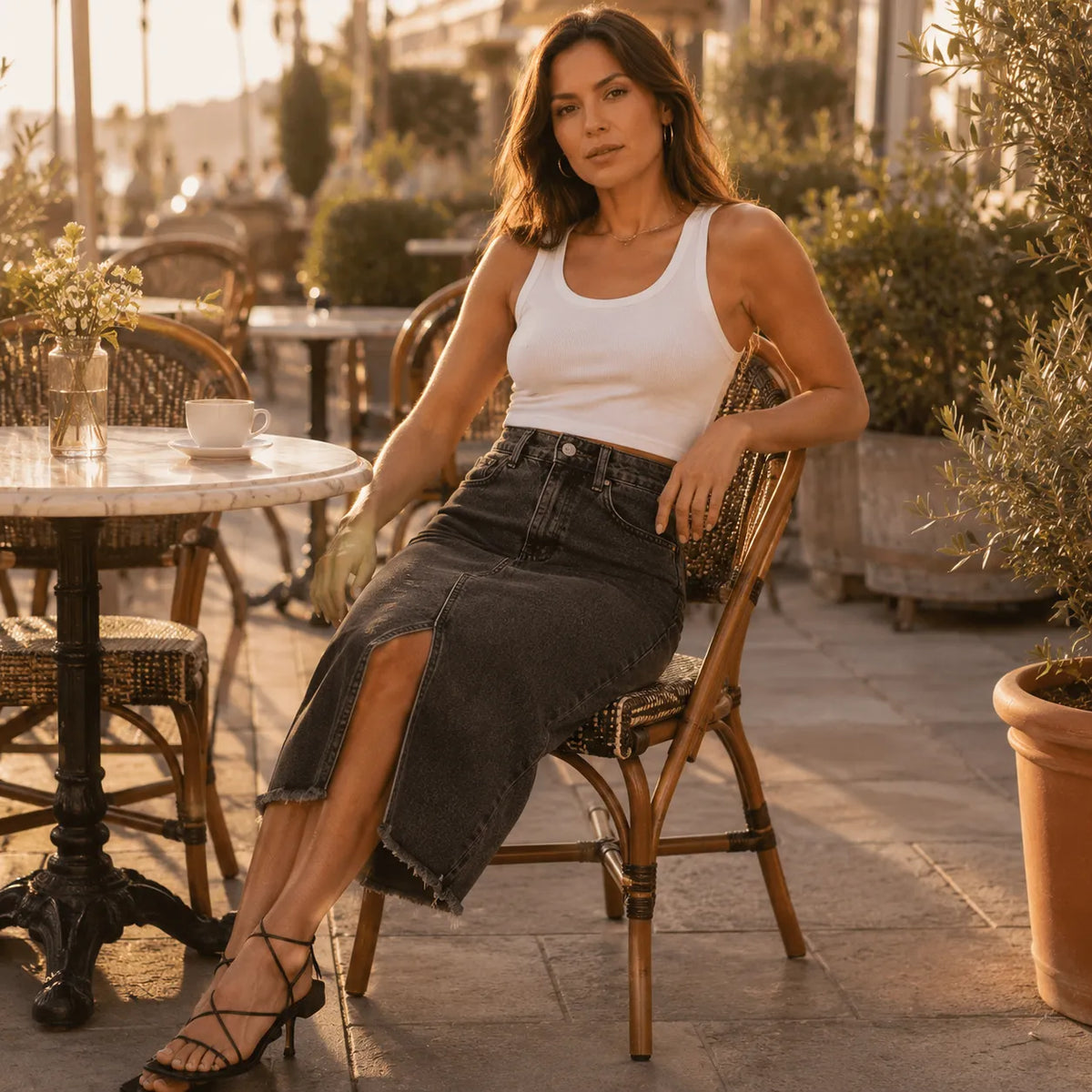 Marivel Denim Midi Skirt - Women's Front Slit Skirt