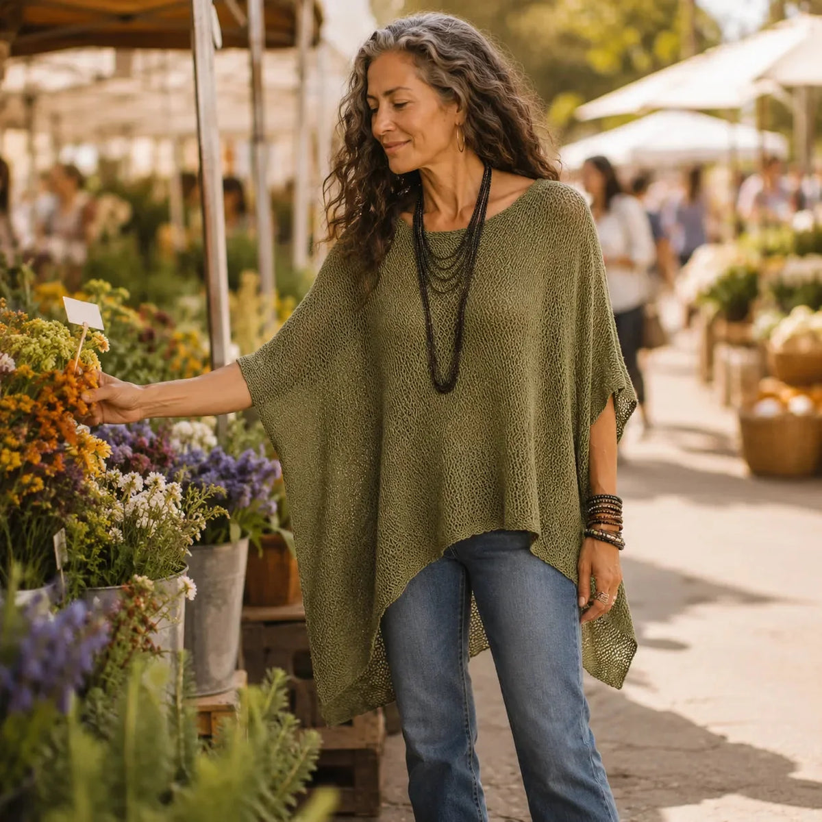 Solvera Open Knit Top - Women's Batwing High Low Top