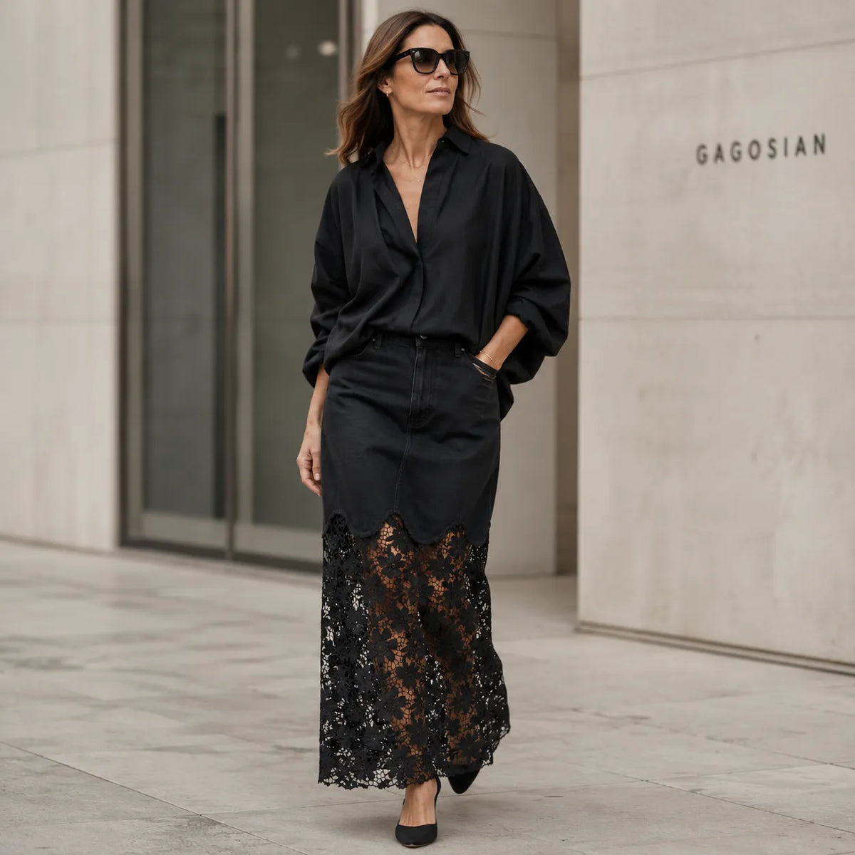 Florenza Lace Hem Skirt - Denim Women's Maxi Skirt