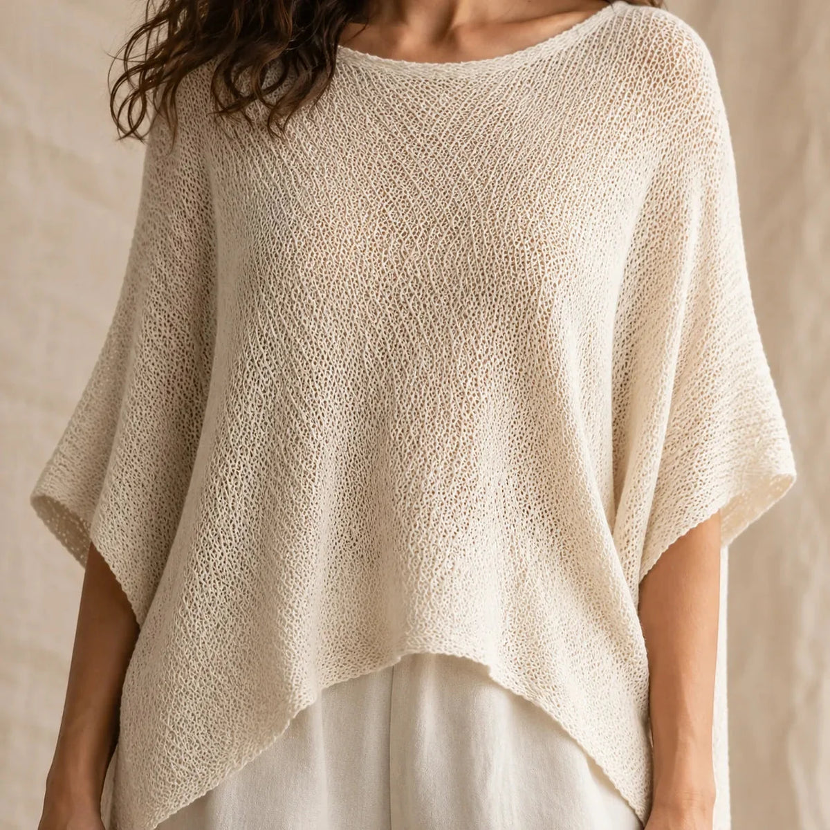 Solvera Open Knit Top - Women's Batwing High Low Top
