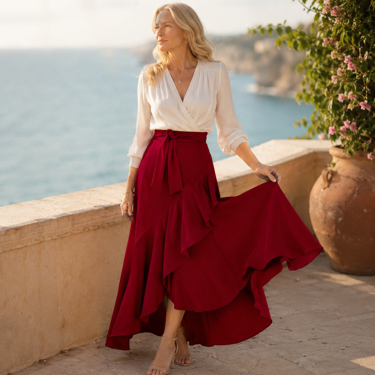 Veluna Gingham Maxi Skirt - Women's Ruffle Maxi Skirt