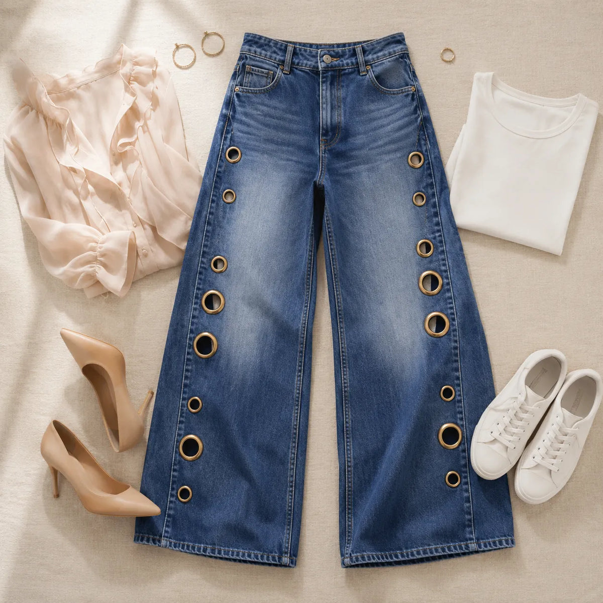 Velmora Wide Leg Jeans - Grommet Side Women's Jeans