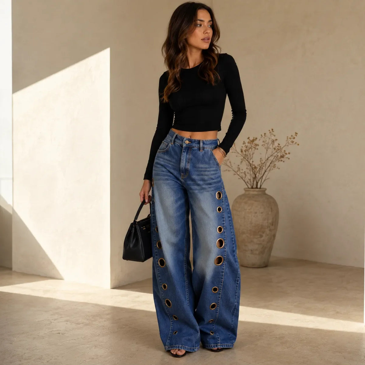 Velmora Wide Leg Jeans - Grommet Side Women's Jeans