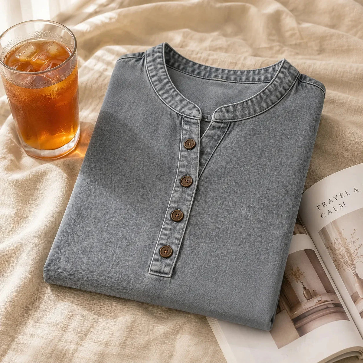 Avelyn - Henley Tunic Top with Side Buttons for Women