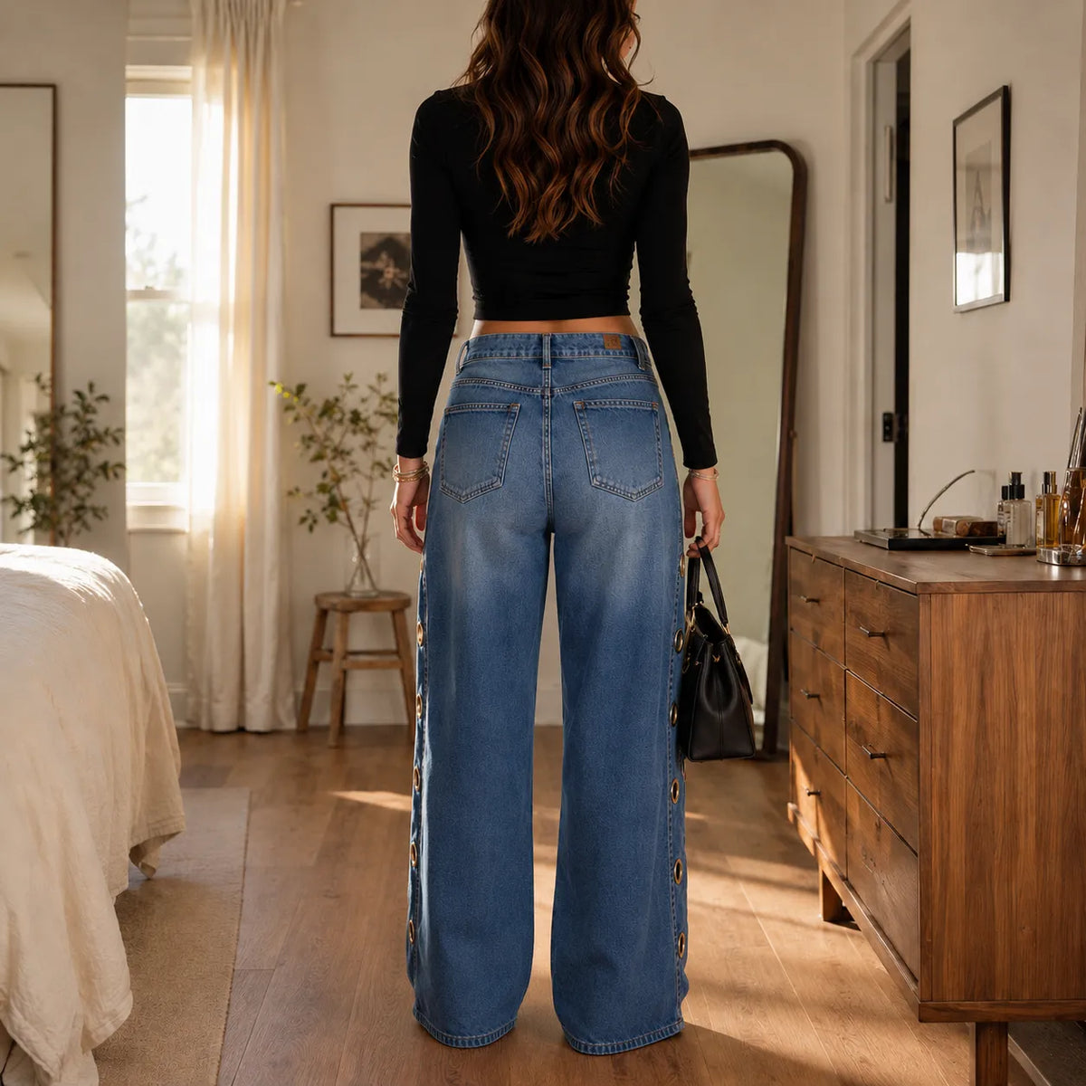 Velmora Wide Leg Jeans - Grommet Side Women's Jeans