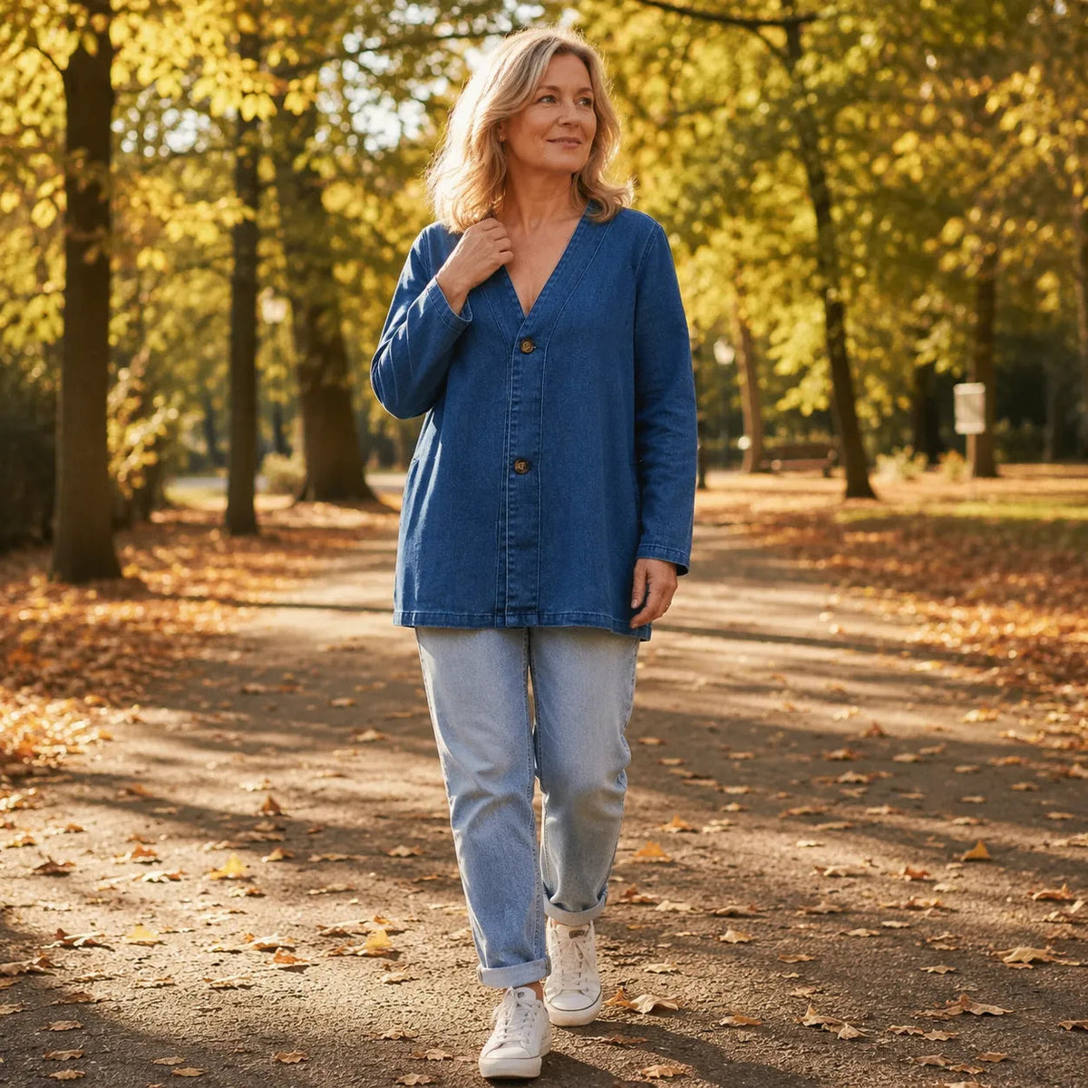 Verelle Collarless Denim Jacket - V-Neck Women's Jacket