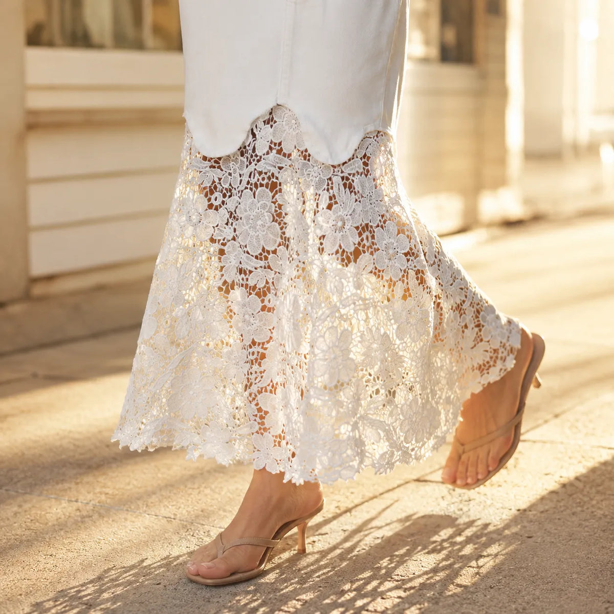 Florenza Lace Hem Skirt - Denim Women's Maxi Skirt