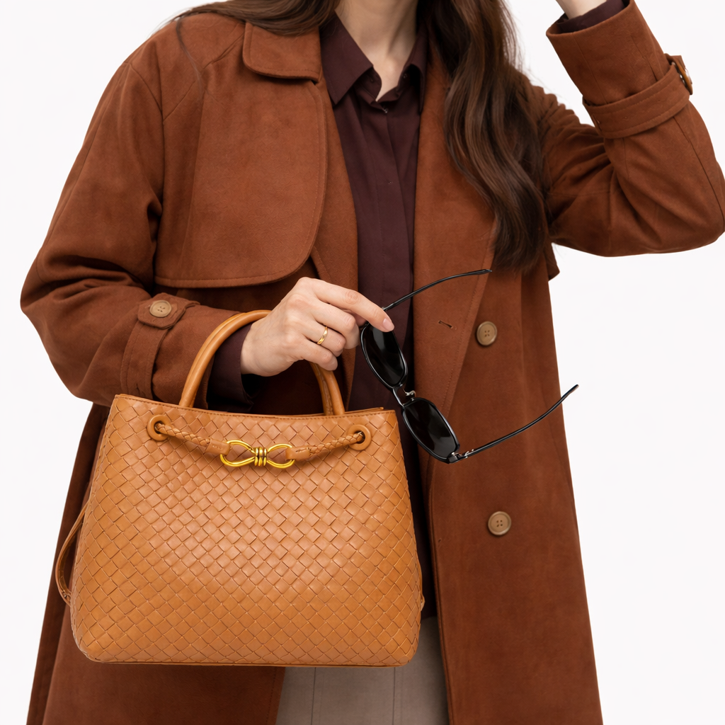 Woven Tote Bag - Vegan Leather Women's Shoulder Bag