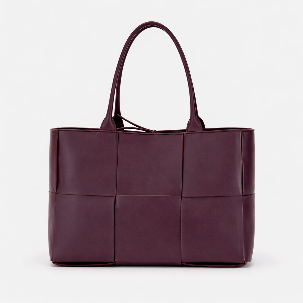 Woven Tote Bag - Soft Vegan Leather Women's Shoulder Tote