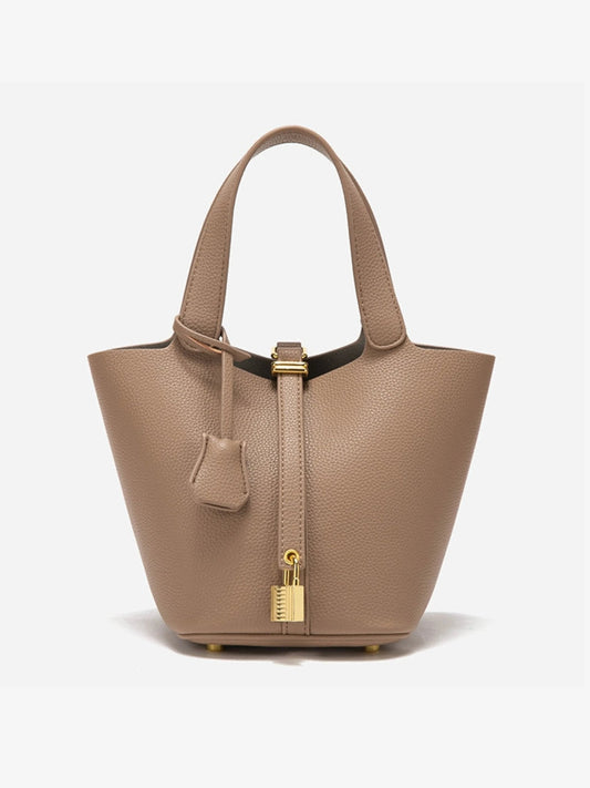 Leather Look Bucket Bag - Gold Detail Women's Handbag