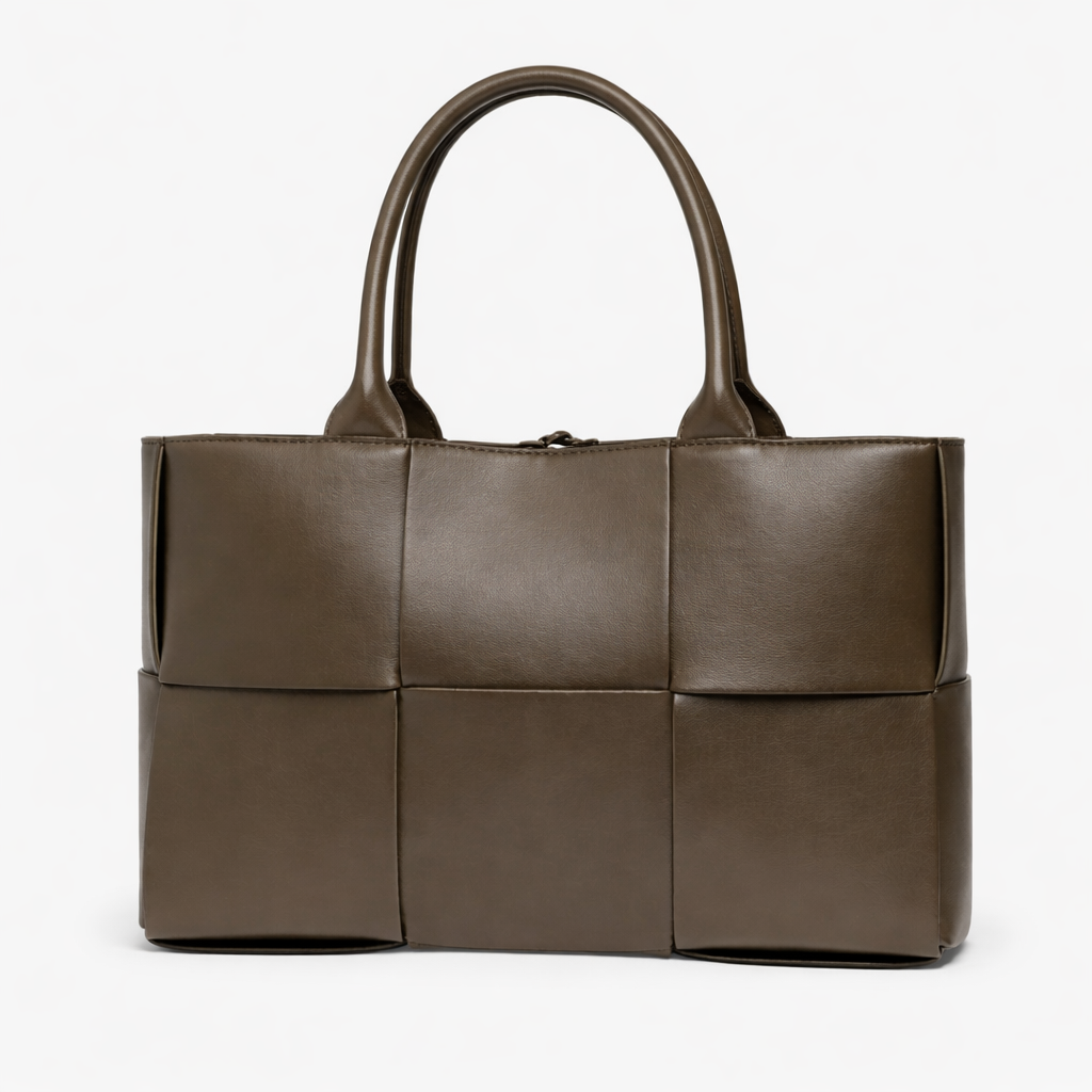 Woven Tote Bag - Soft Vegan Leather Women's Shoulder Tote