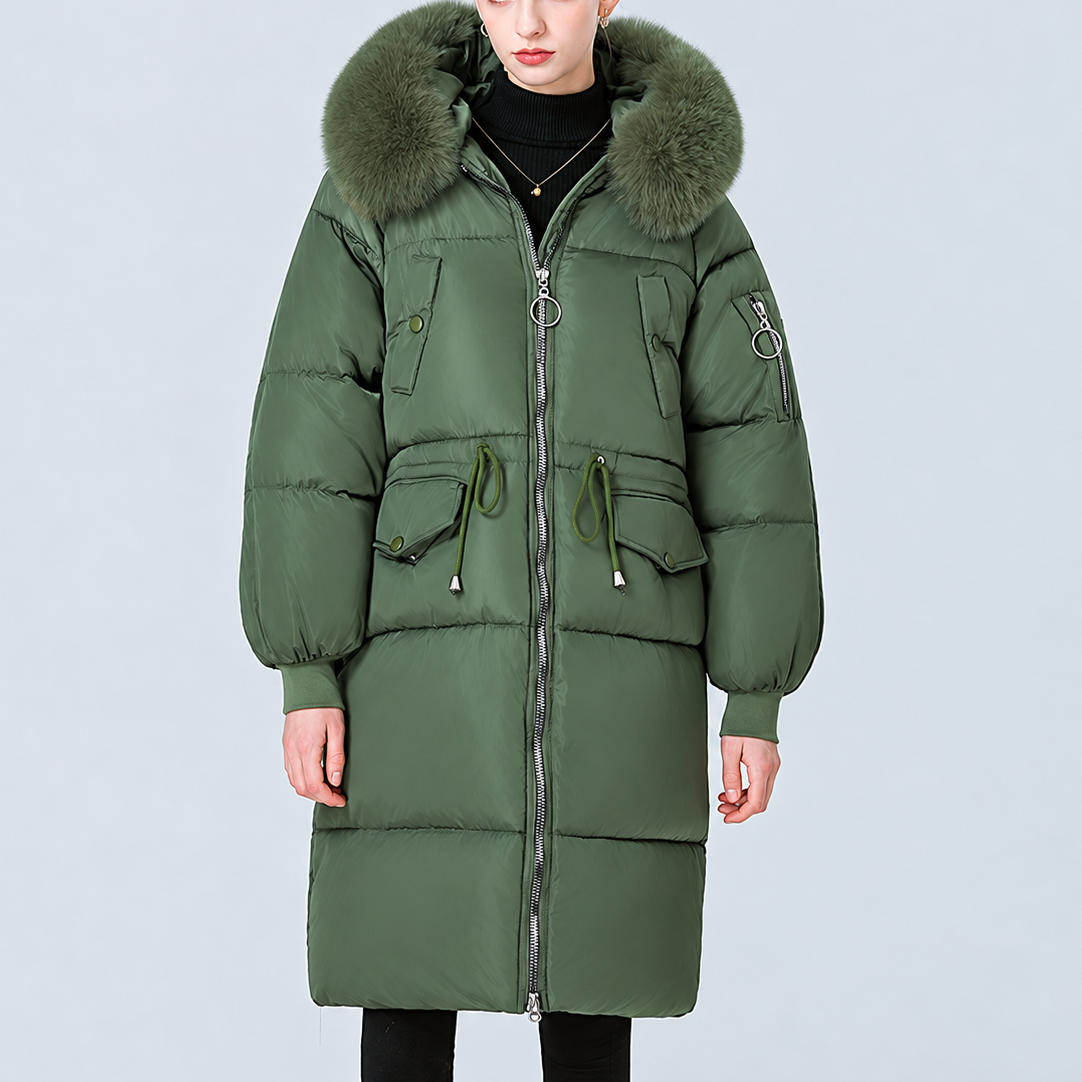 Veluna Padded Winter Coat - Plush Hood Trim Women's Coat