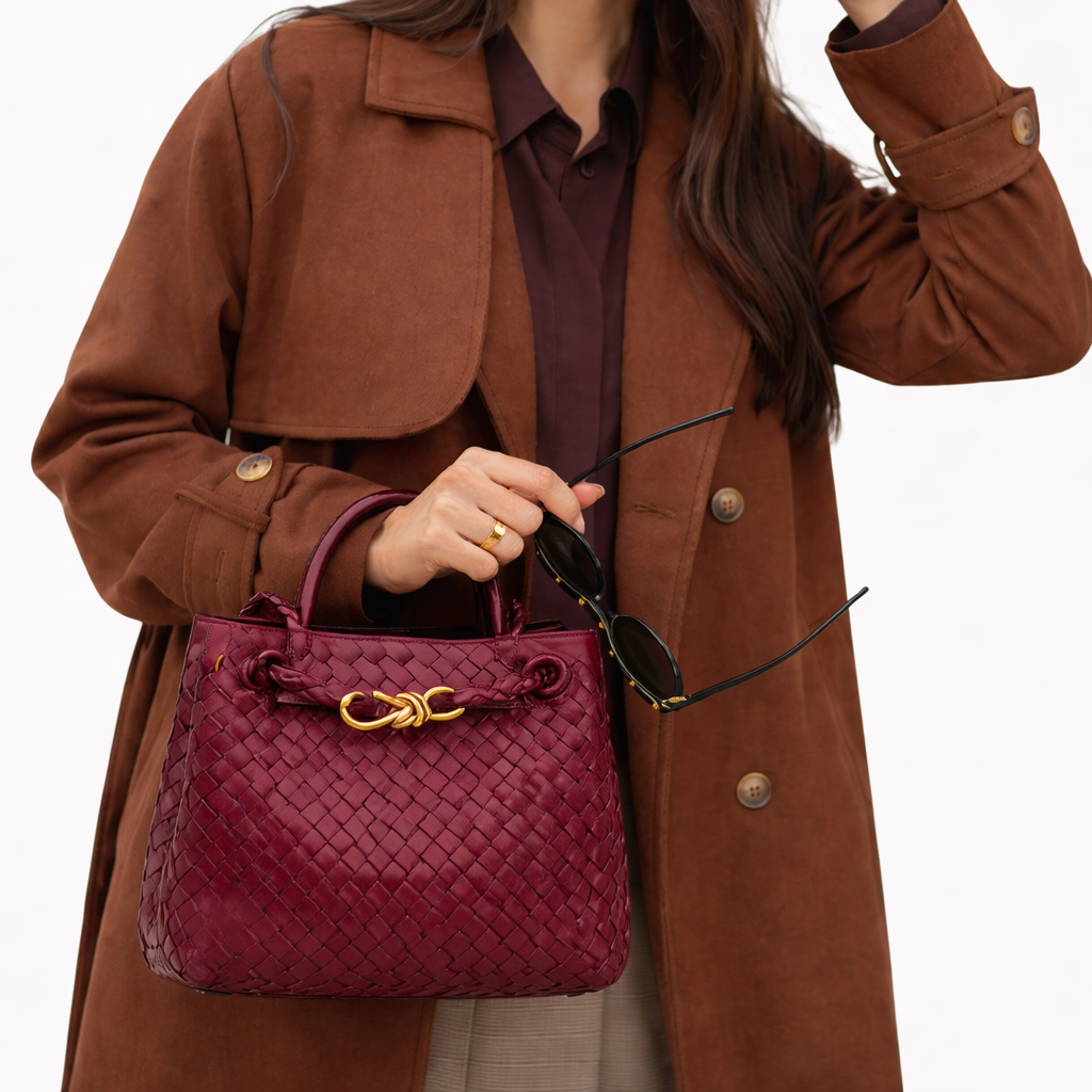 Woven Tote Bag - Vegan Leather Women's Shoulder Bag