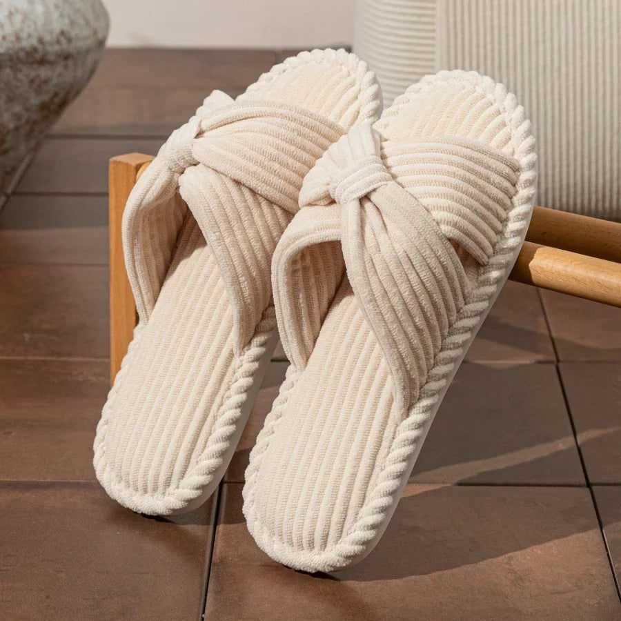 Fiora Plush Slippers - Open Toe Corduroy Slippers