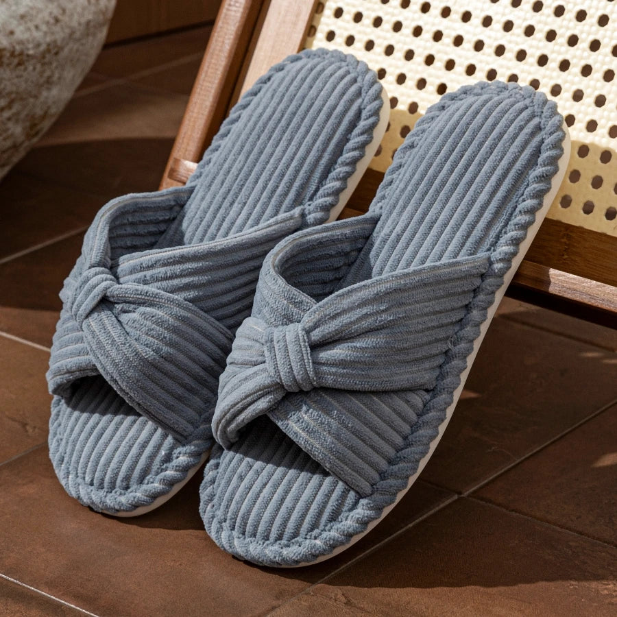 Fiora Plush Slippers - Open Toe Corduroy Slippers