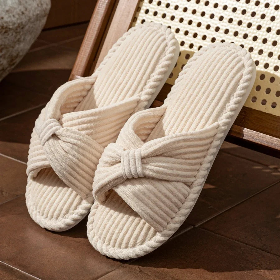 Fiora Plush Slippers - Open Toe Corduroy Slippers