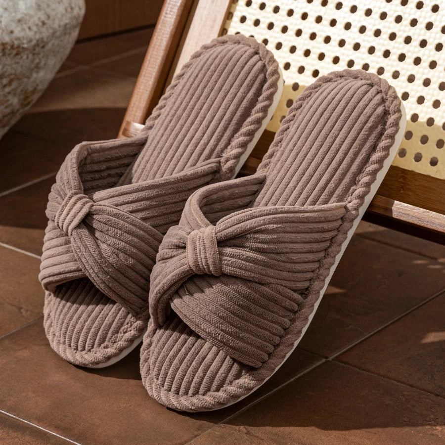 Fiora Plush Slippers - Open Toe Corduroy Slippers