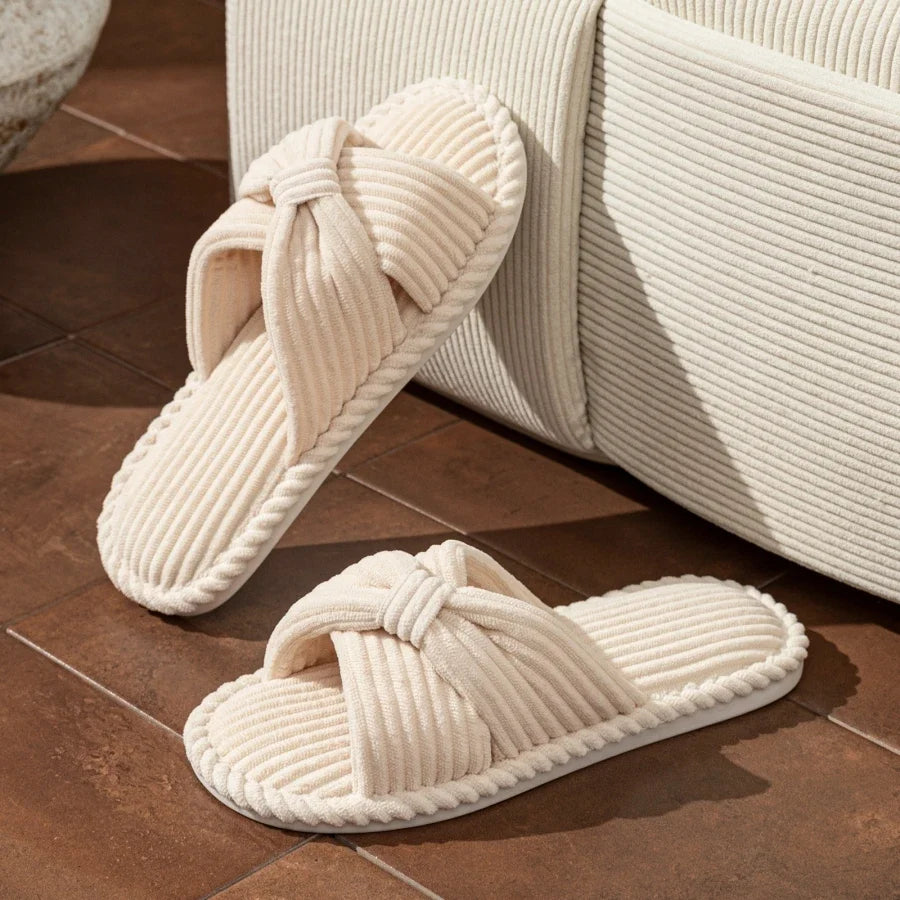 Fiora Plush Slippers - Open Toe Corduroy Slippers