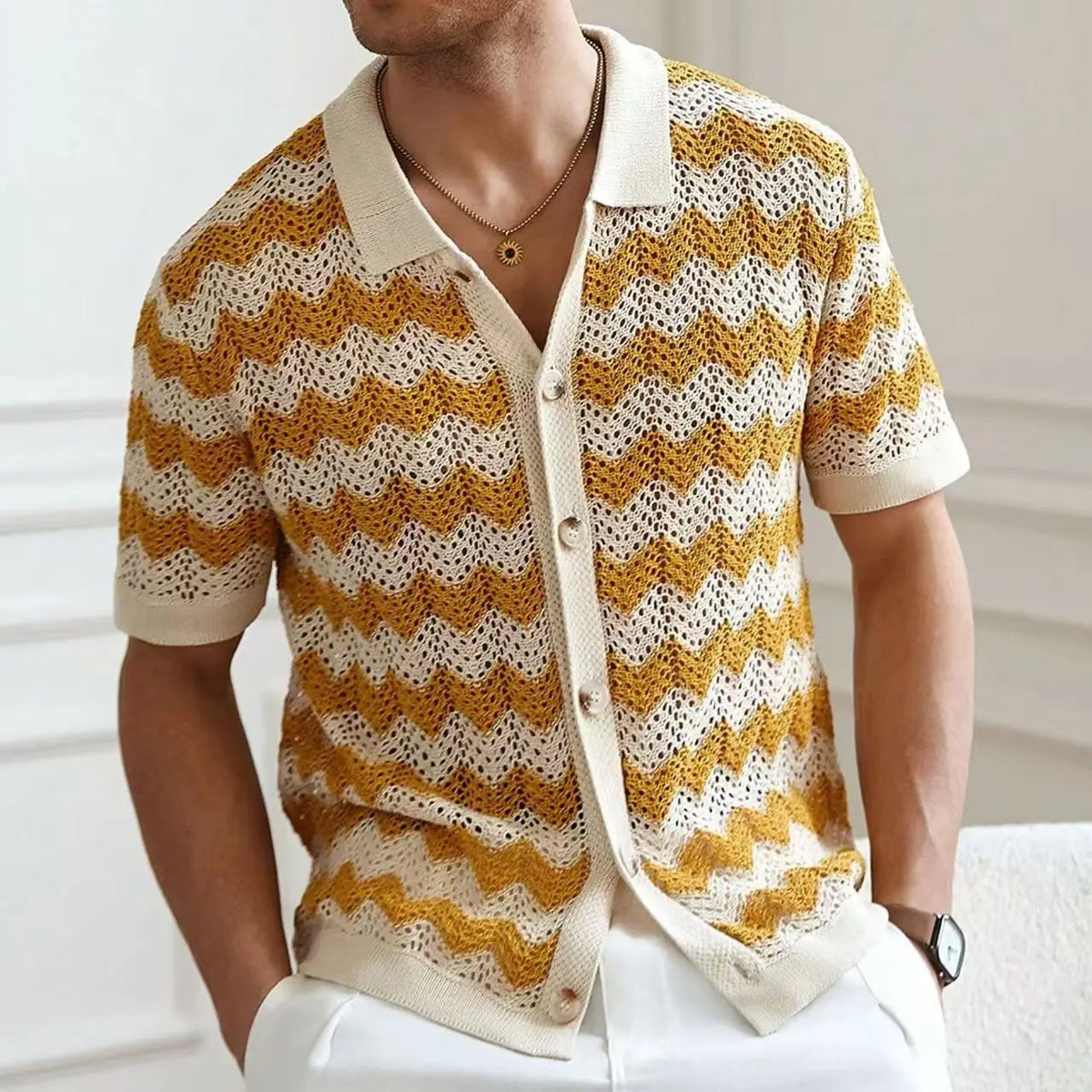 Palmero Knit Button Up - Men's Crochet Knit Shirt