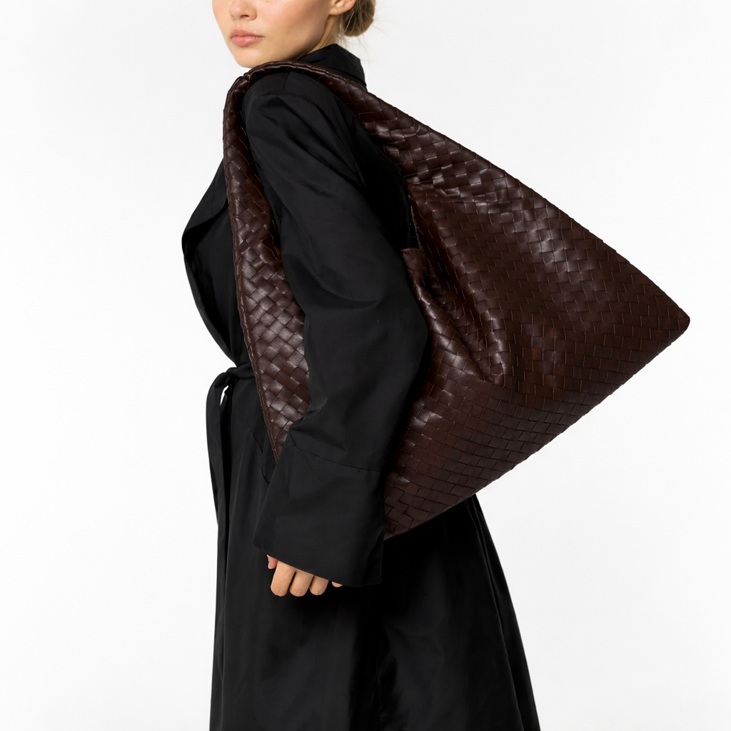 Woven Shoulder Tote - Soft Vegan Leather Women's Bag