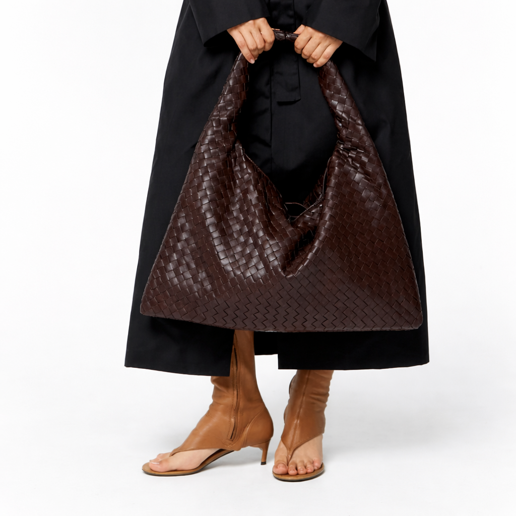 Woven Shoulder Tote - Soft Vegan Leather Women's Bag