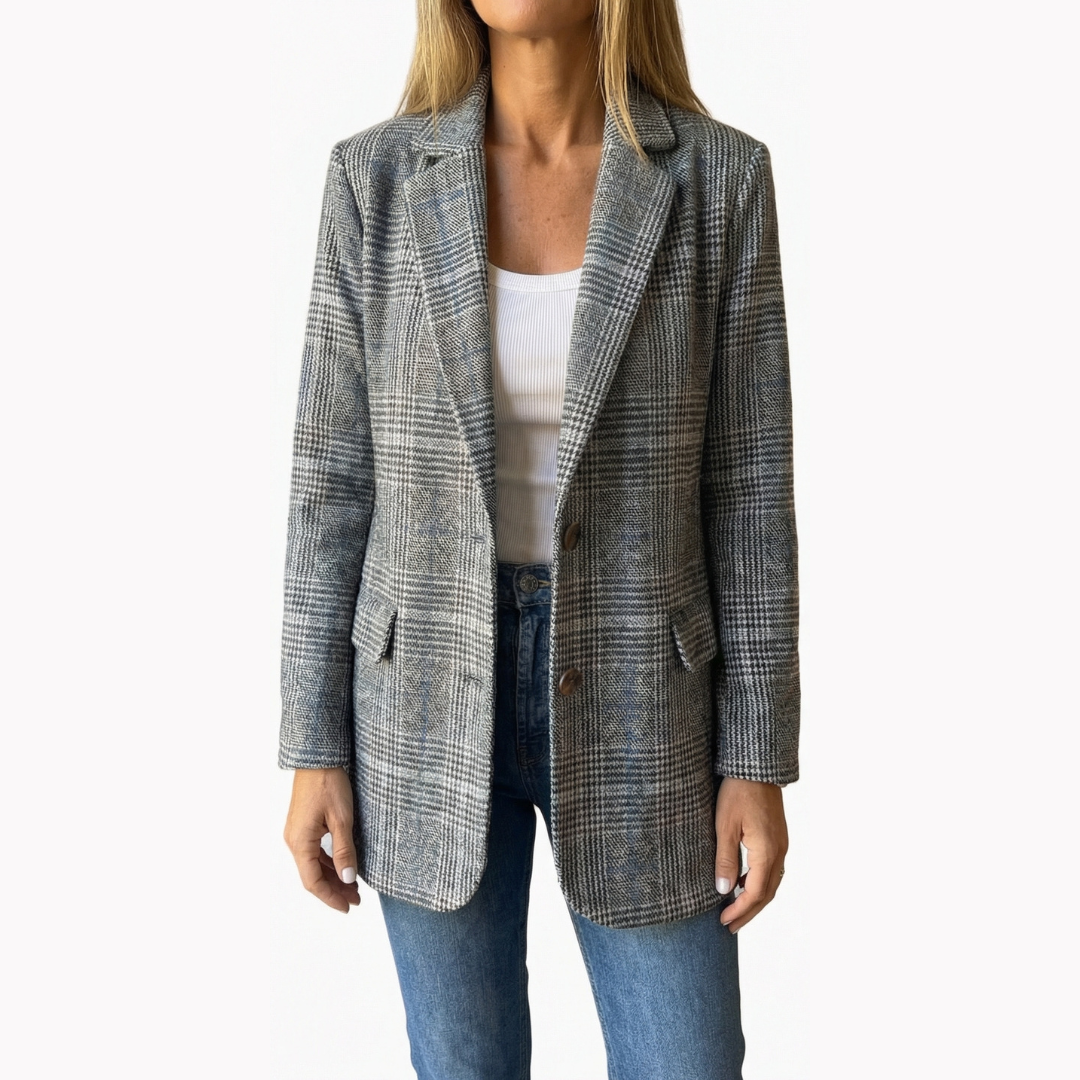 Ellara Plaid Blazer - Women's Relaxed Lapel Work Blazer