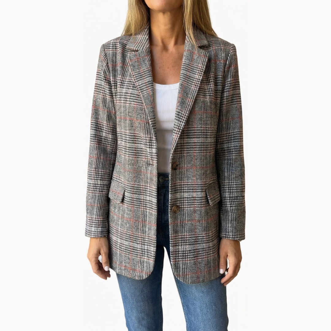 Ellara Plaid Blazer - Women's Relaxed Lapel Work Blazer