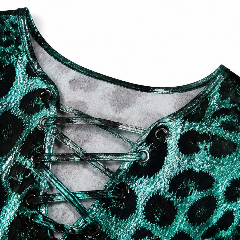Wearlyn Leopard Print Top - Women's Lace-Up V-Neck Top