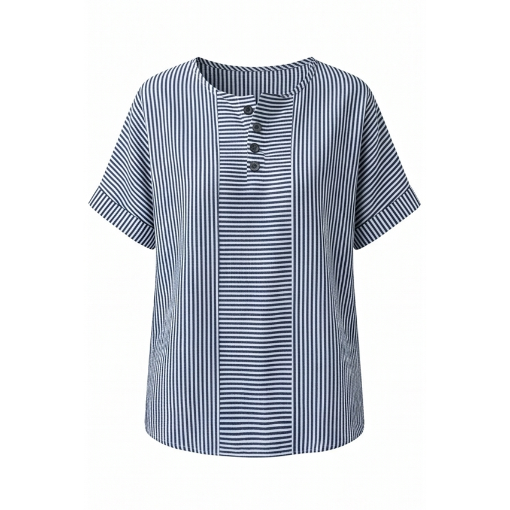 Lunavia - Striped Henley Top with Stripe Panel for Women