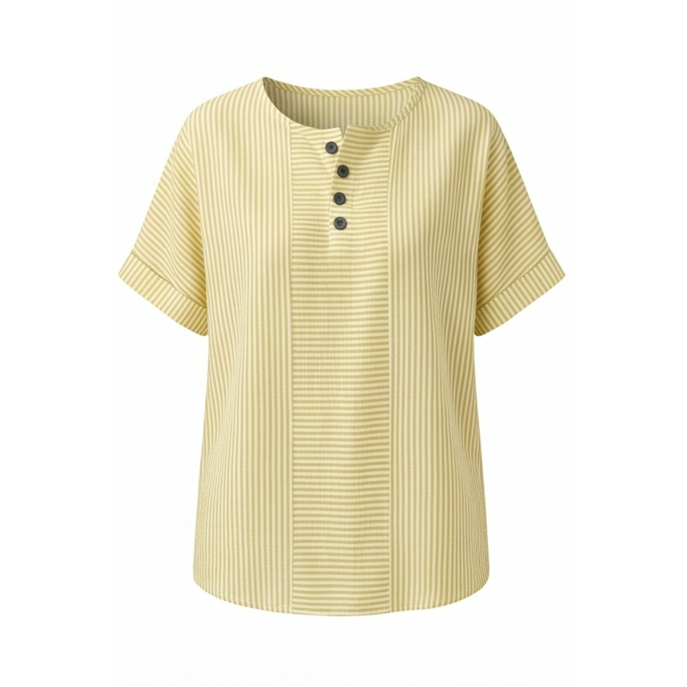 Lunavia - Striped Henley Top with Stripe Panel for Women