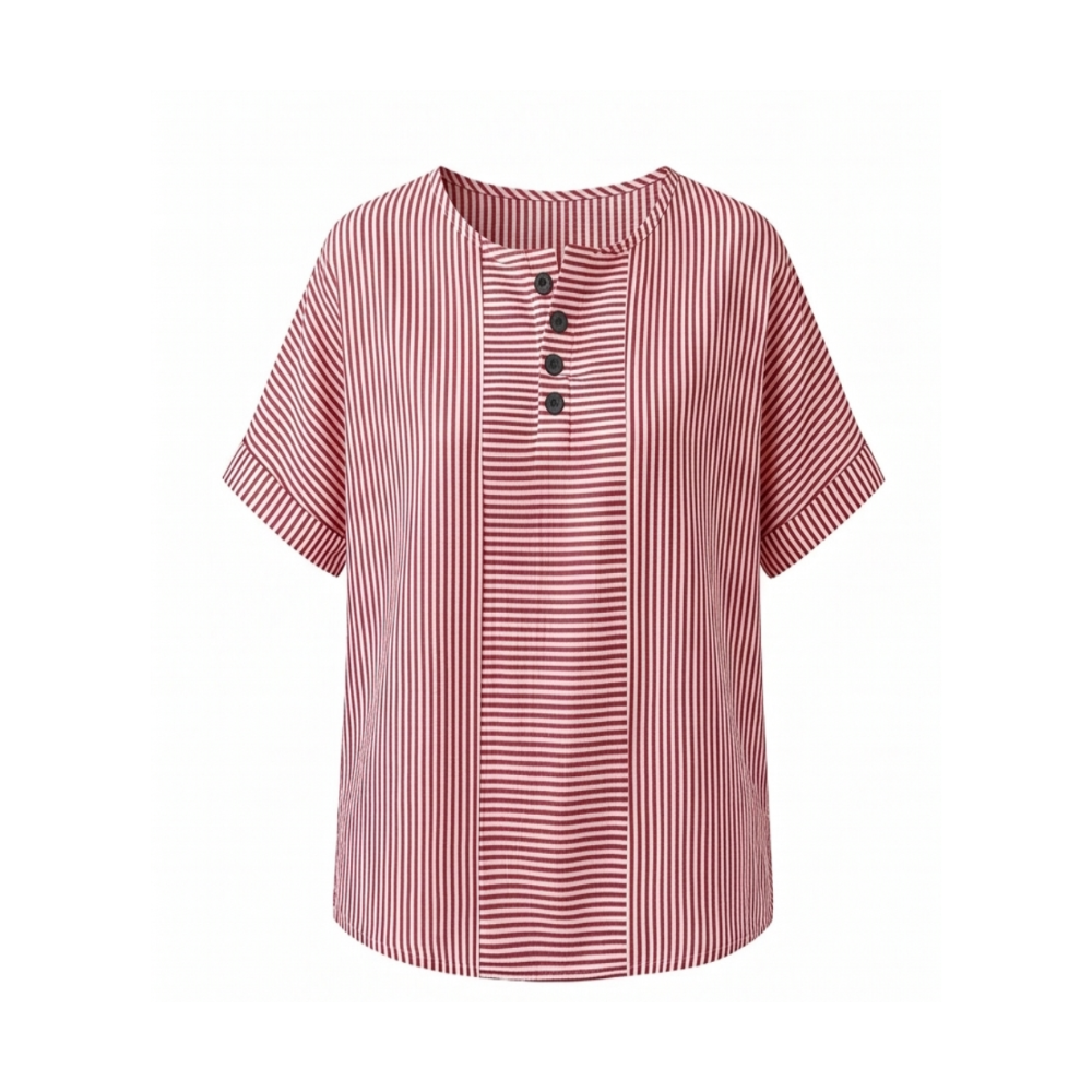 Lunavia - Striped Henley Top with Stripe Panel for Women