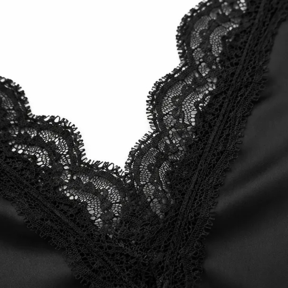Lyselle - Satin-Look Lace V-Neck Tie-Front Women's Blouse