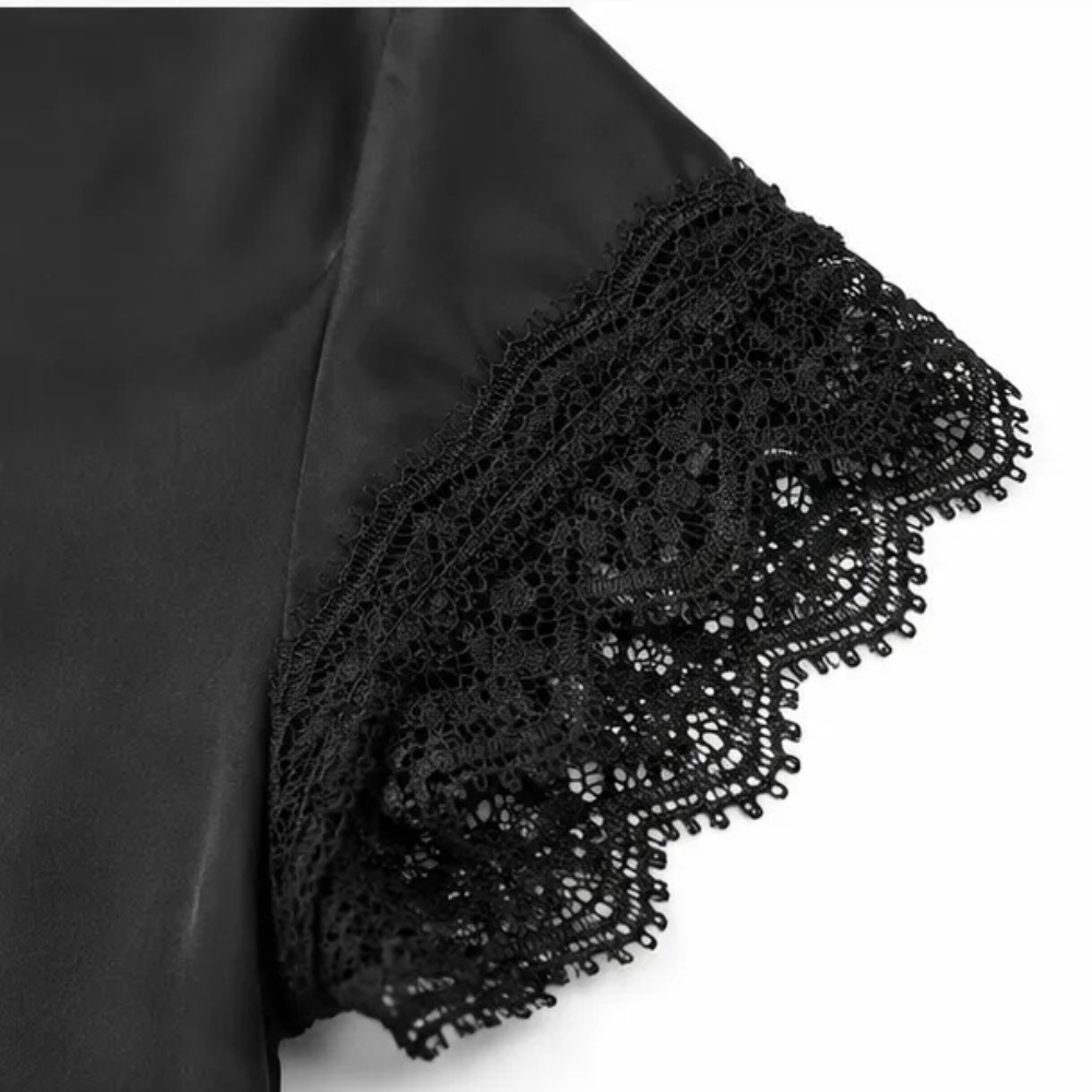 Lyselle - Satin-Look Lace V-Neck Tie-Front Women's Blouse