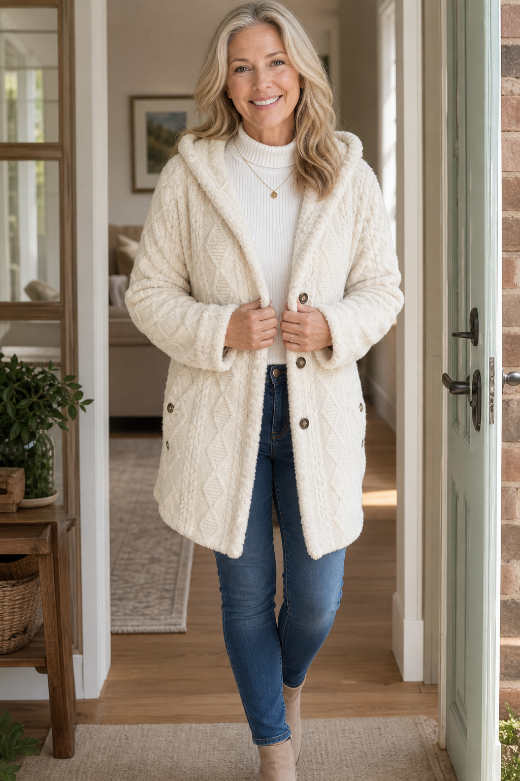 Wearbella Hooded Longline Coat - Women's Textured Knit Coat