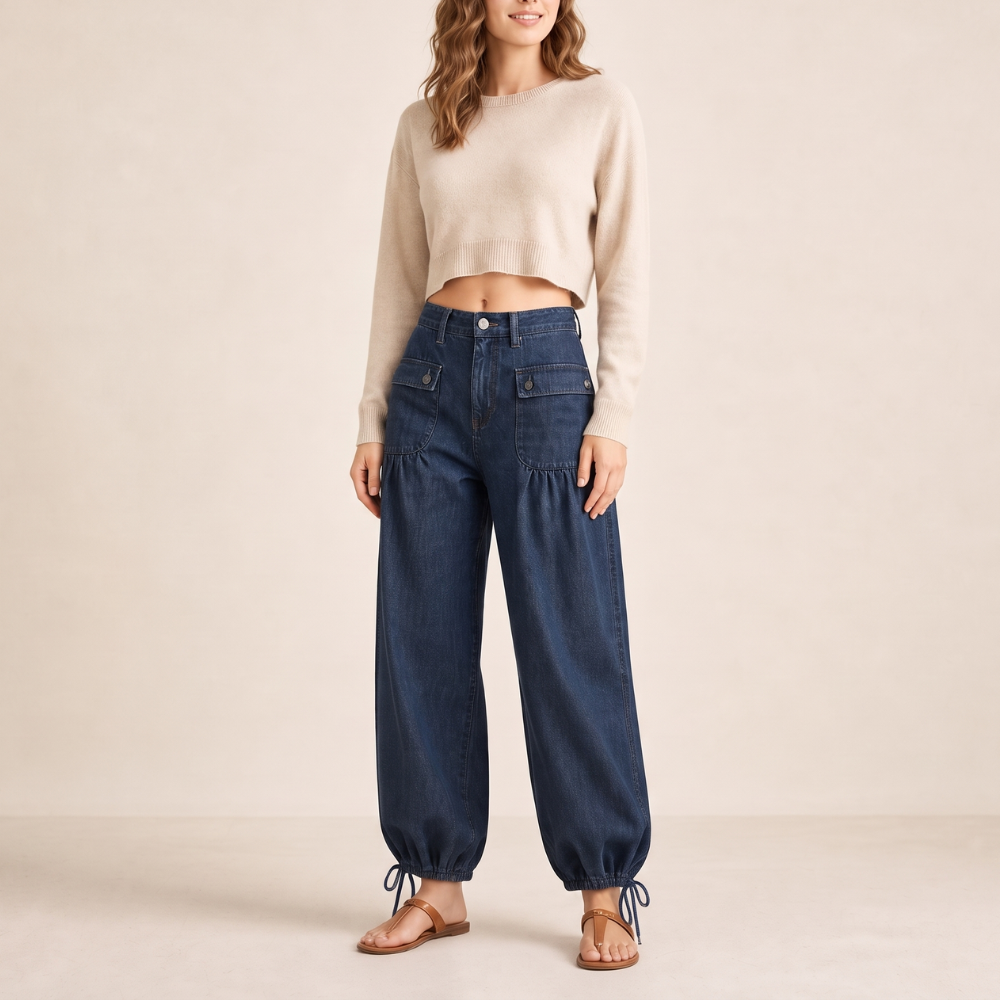 Barrelune Barrel Leg Jeans - Women's Tie Hem Jeans