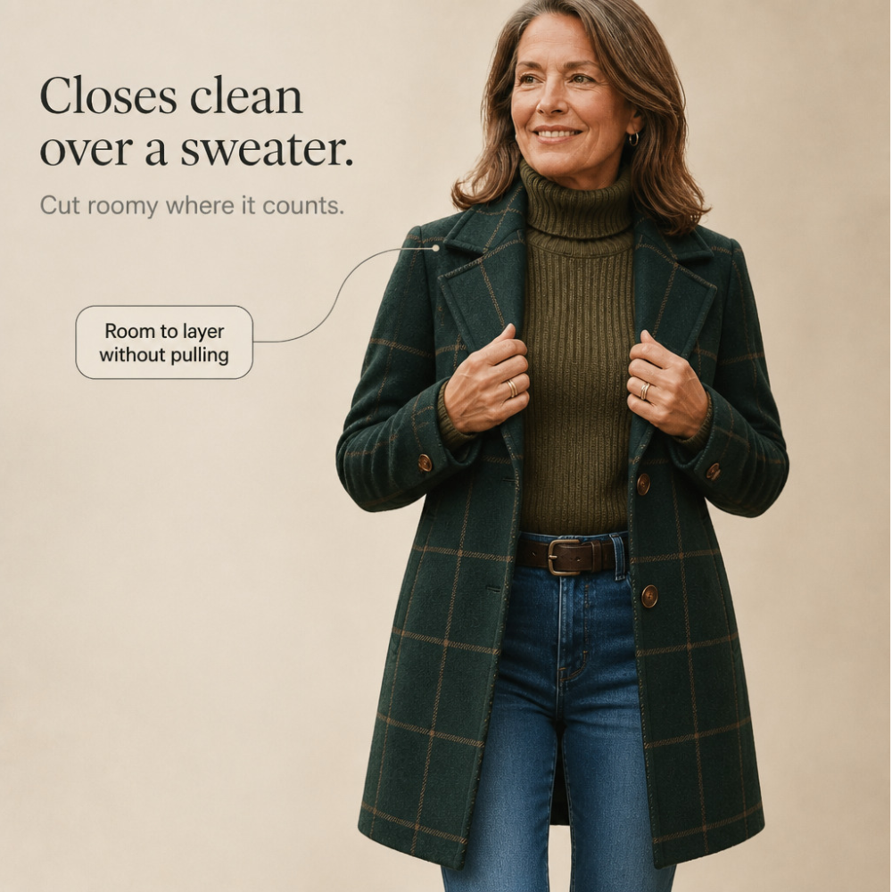 Wearbella Plaid Coat - Women's Oversized Two Button Coat