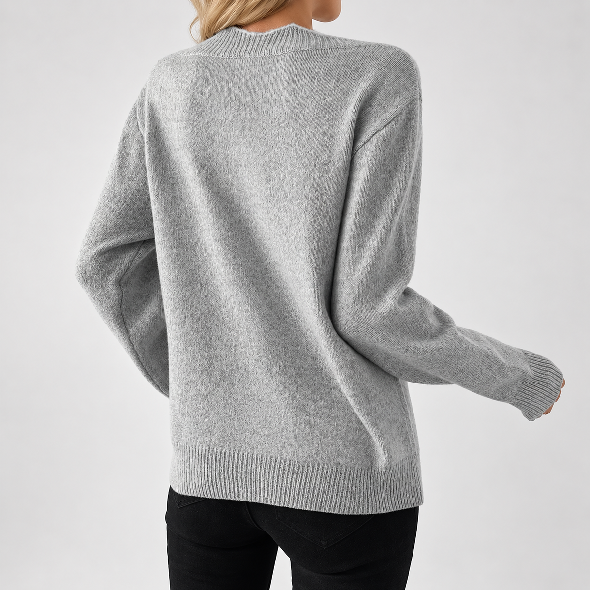V-Neck Sweater - Oversized Women's Jumper with Bow Print