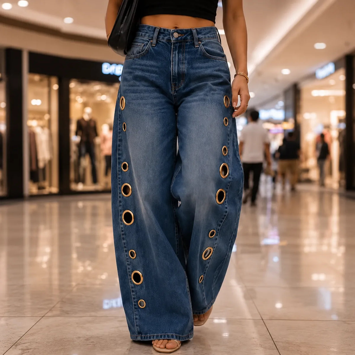 Velmora Wide Leg Jeans - Grommet Side Women's Jeans