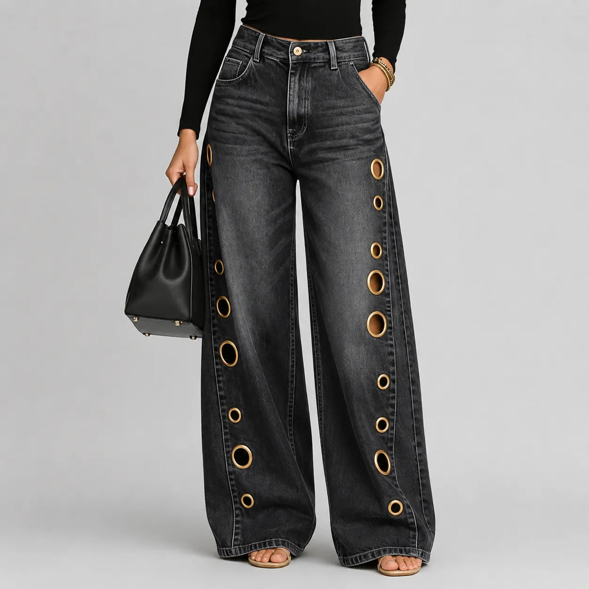 Velmora Wide Leg Jeans - Grommet Side Women's Jeans