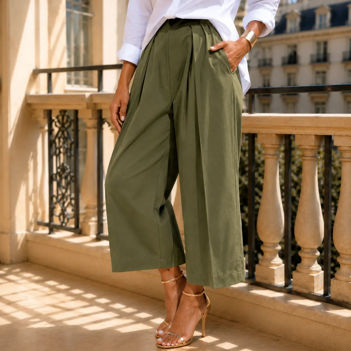 Plisse Pleated Trousers - Women's Cropped Wide Leg
