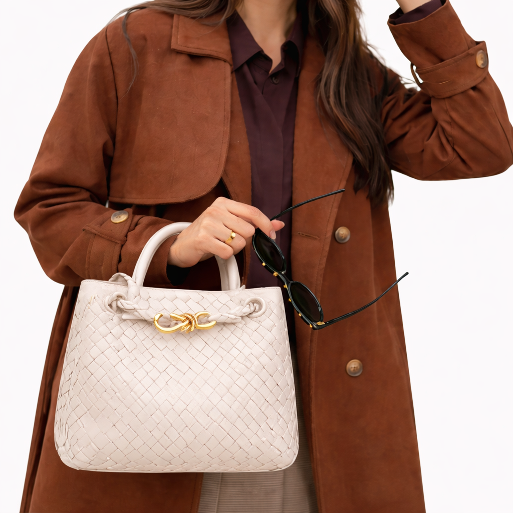Woven Tote Bag - Vegan Leather Women's Shoulder Bag