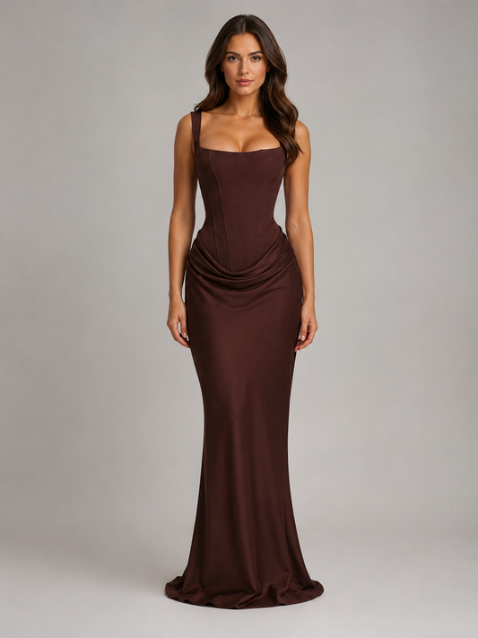 Draped Corset Maxi Dress - Women's Bodycon Evening Dress