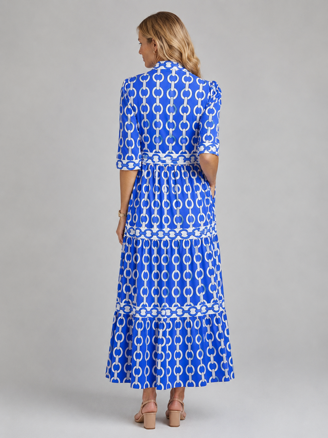 Chain Print Midi Dress - Relaxed Women's Collared Dress