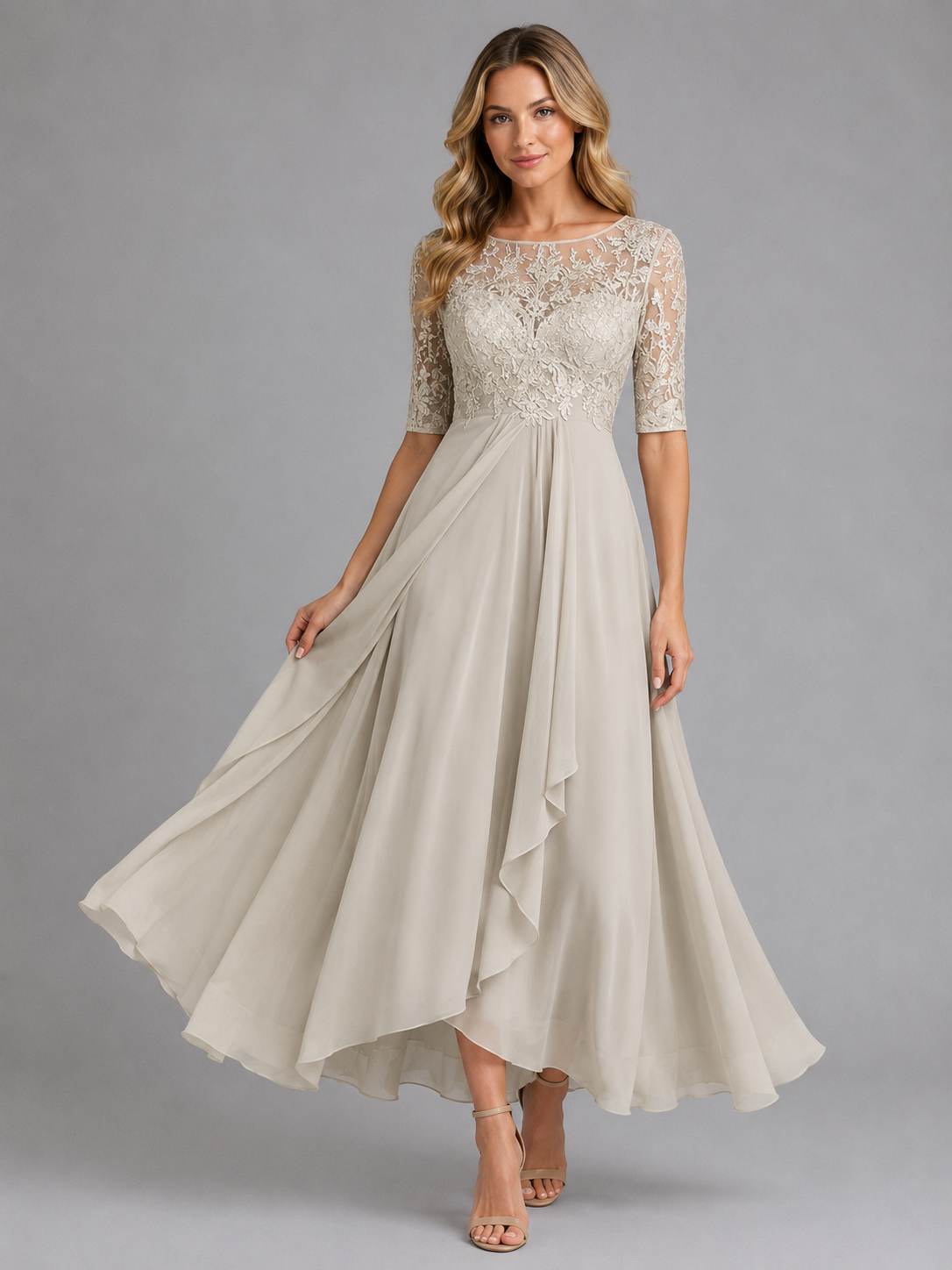Genevieve Lace Midi Dress - Women's Chiffon Occasion Dress