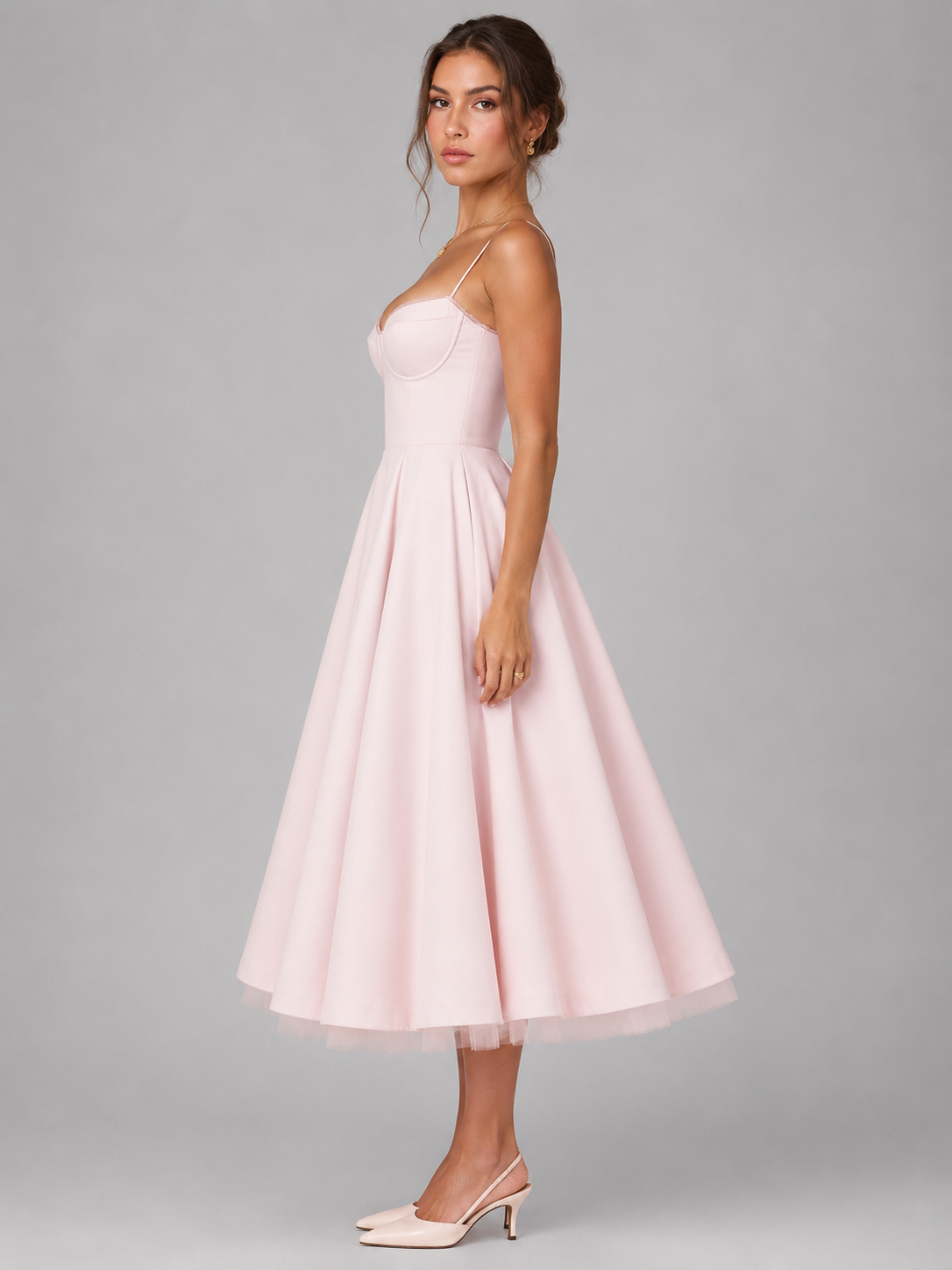 Corset Midi Dress - Women's Full Skirt Occasion Dress