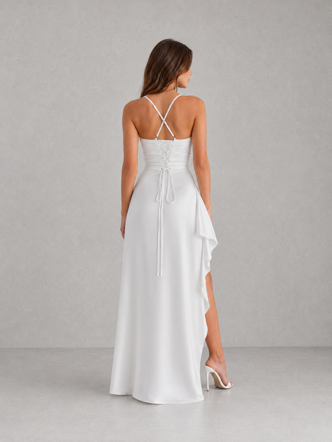 Draped Satin Feel Maxi Dress - Women's Ruched Evening Gown