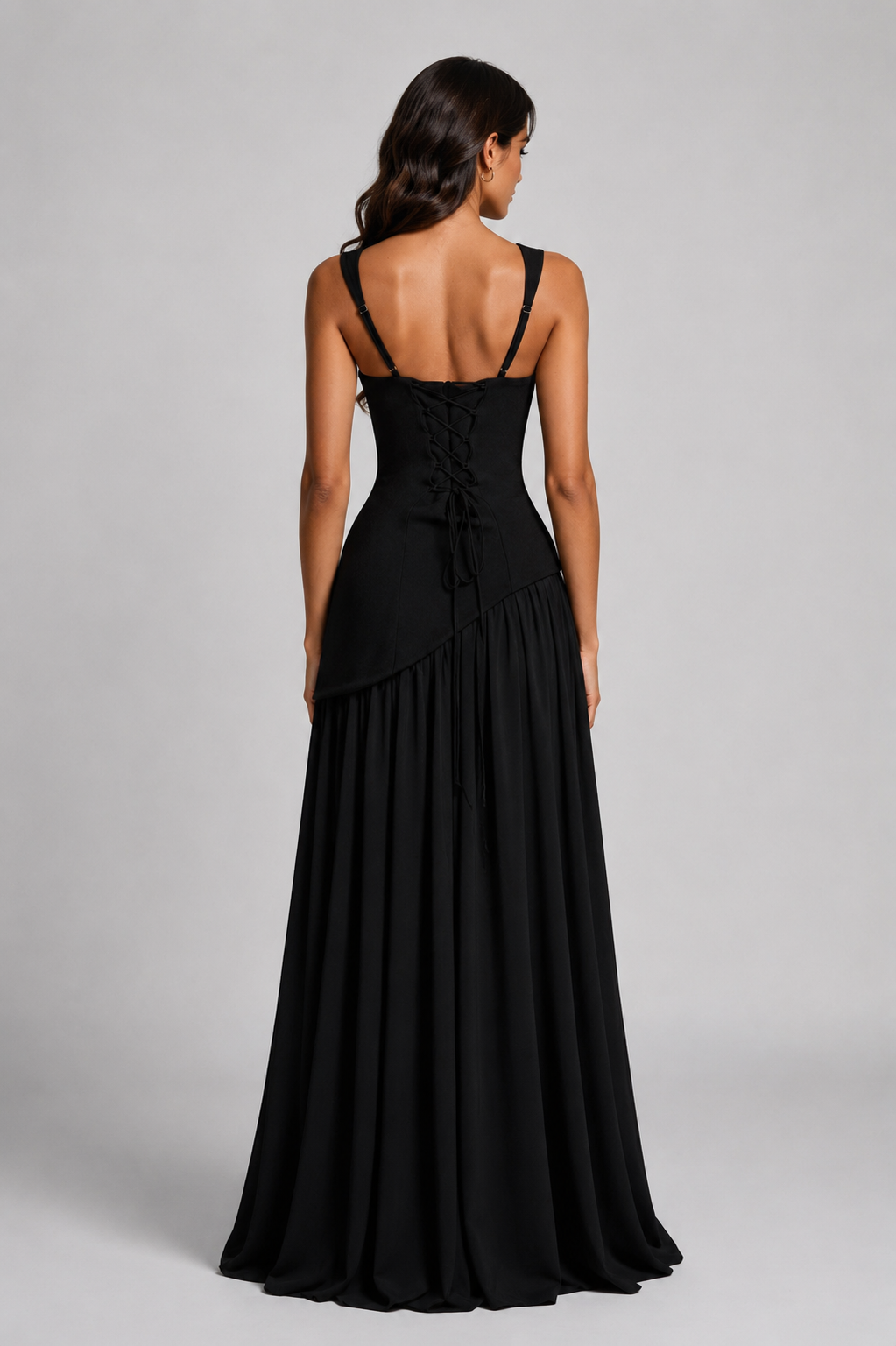 Draped Satin Feel Maxi Dress - Women's Asymmetric Gown