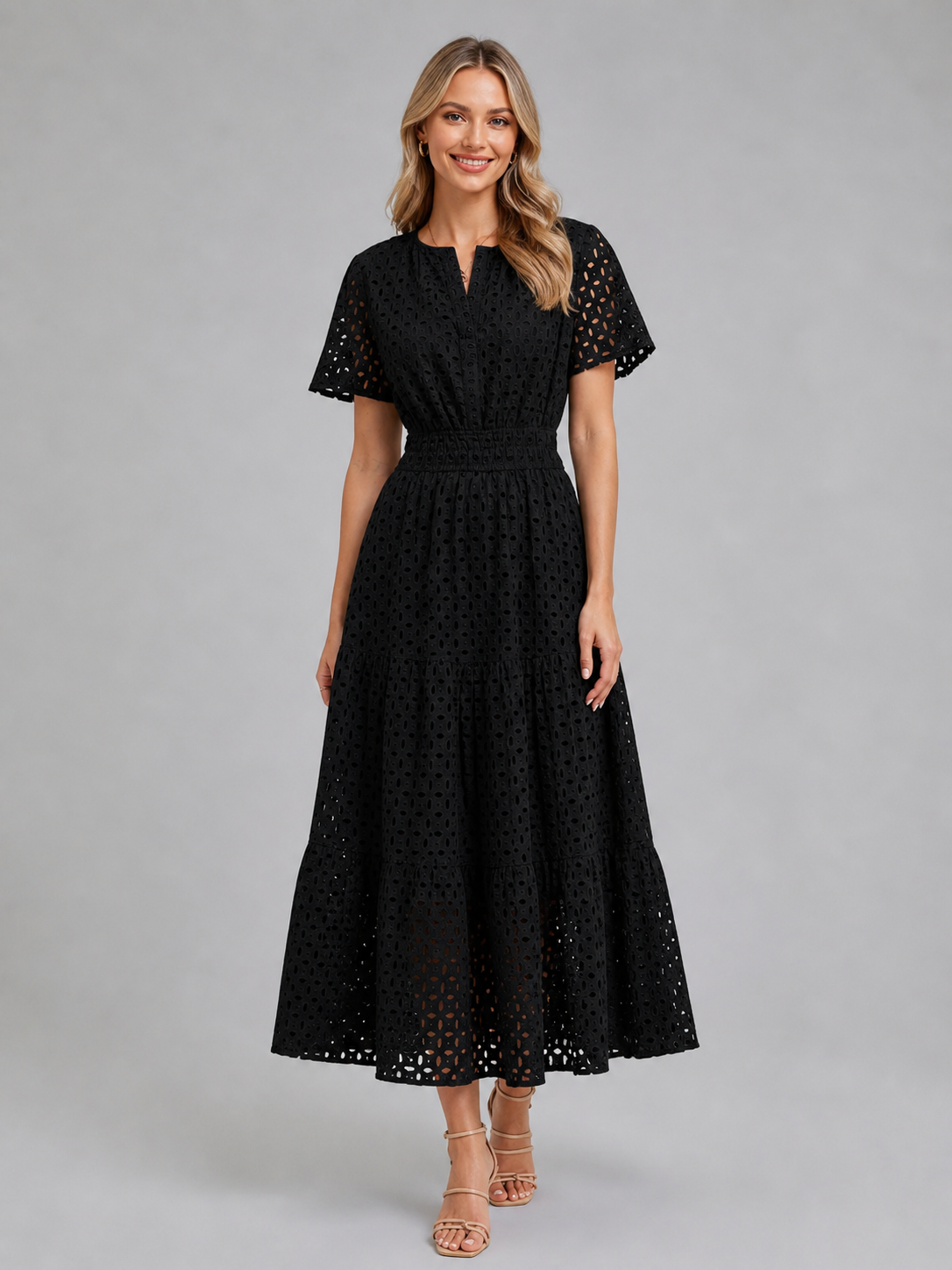 Marguerite Eyelet Midi Dress - Women's Tiered Dress