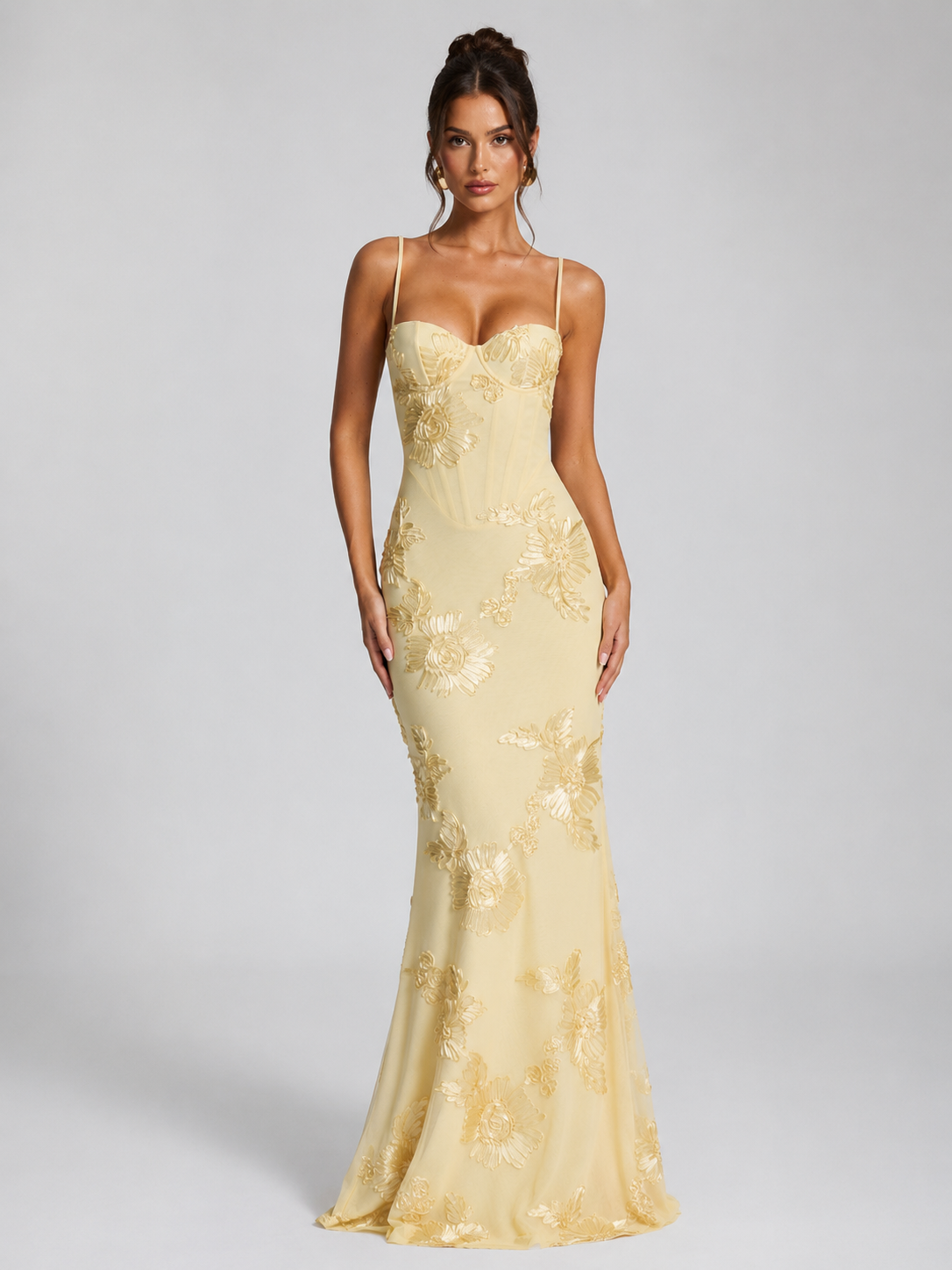 Floral Corset Maxi Dress - Women's Embroidered Dress
